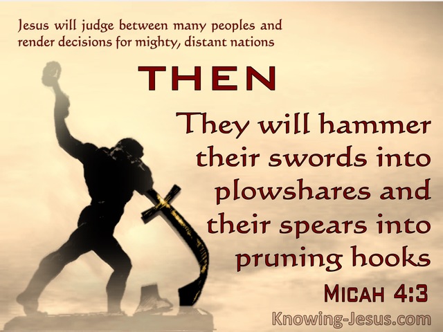 Micah 4:3 They Will Hammer Their Swords Into Plowshares and Spears Into Prunimg Hooks (orange)